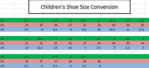 Children's shoe size 1 conversion online
