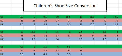 Children's Shoe Sizing Conversion Chart
