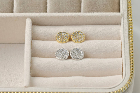 Round Diamond Studs - Sterling Silver CZ Stud Earrings: Silver